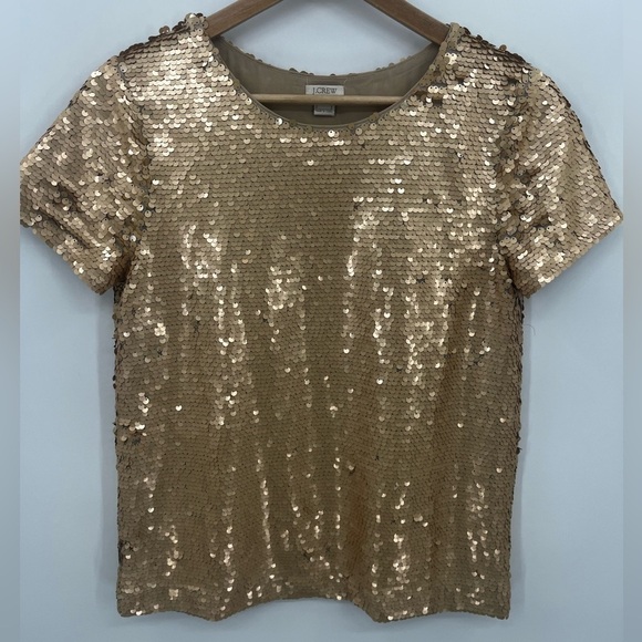 J Crew Factory All Over Sequined Gold Short Sleeve Top NWT XS - Picture 1 of 10